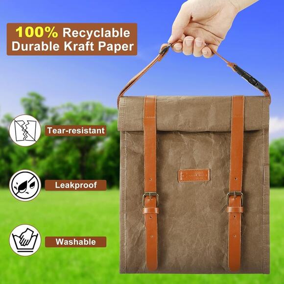 Insulated Lunch Bag, Leakproof Lunch Box for Women Men, Reusable Washable Brown - Picture 2 of 7